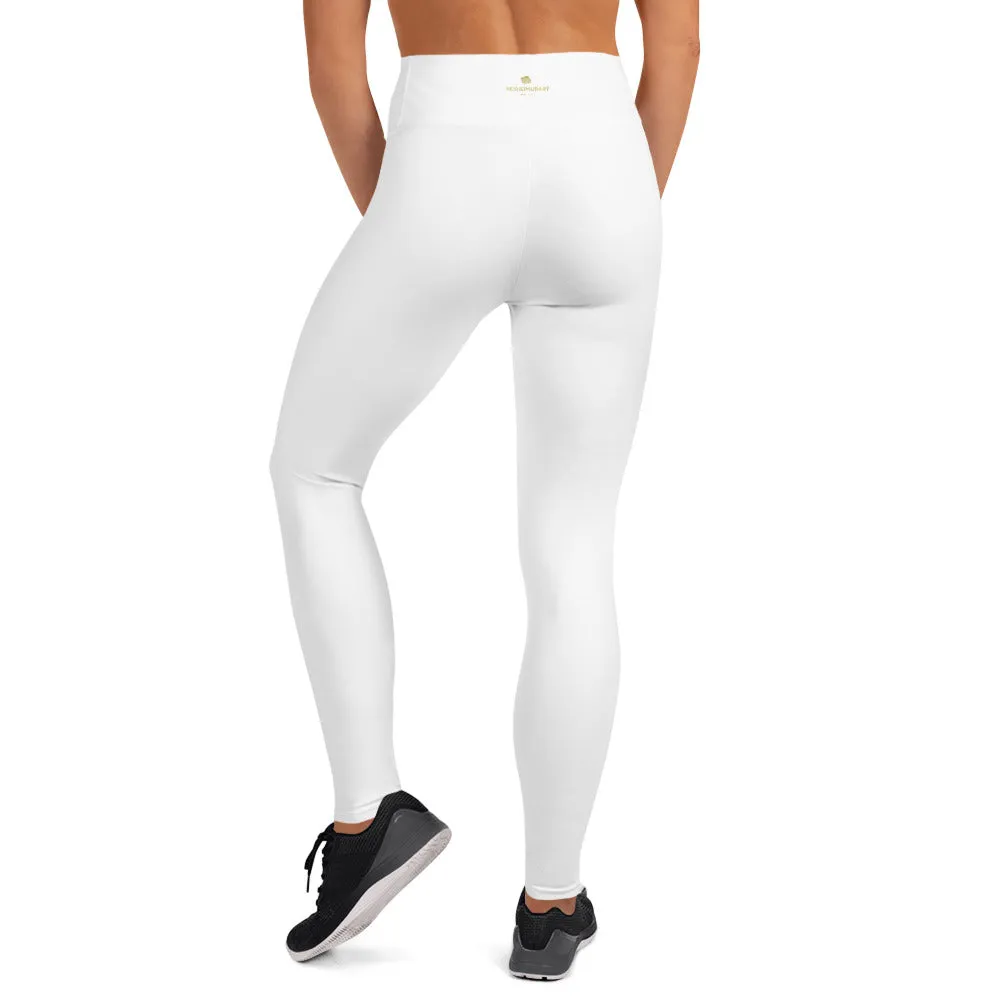 White Women's Yoga Pants, Solid Color Premium Long Fitted Leggings- Made in USA/EU