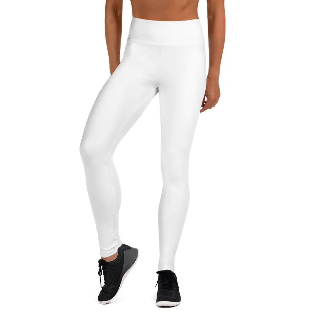 White Women's Yoga Pants, Solid Color Premium Long Fitted Leggings- Made in USA/EU