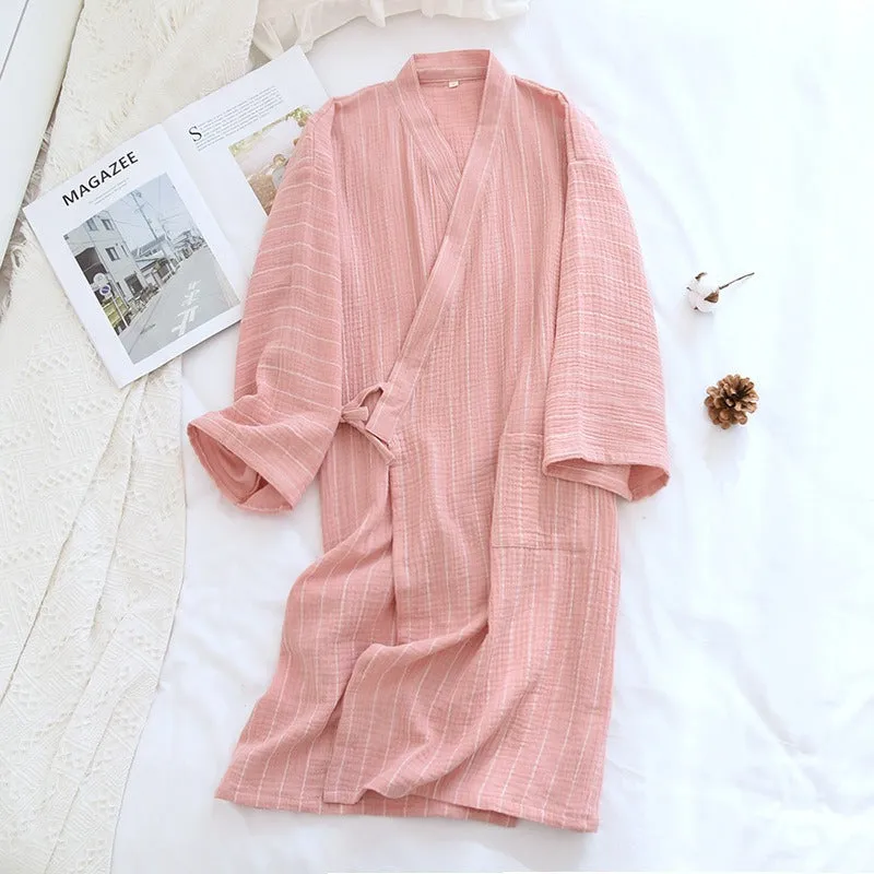 Women Double Layer Crepe Bathrobe