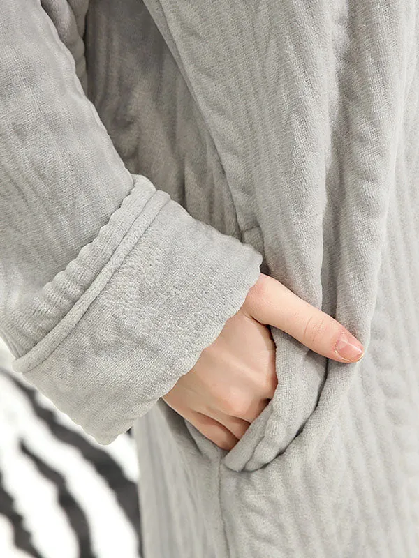 Zip-Up Long Hooded Flannel Lounge Robe