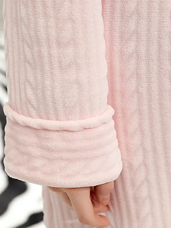 Zip-Up Long Hooded Flannel Lounge Robe