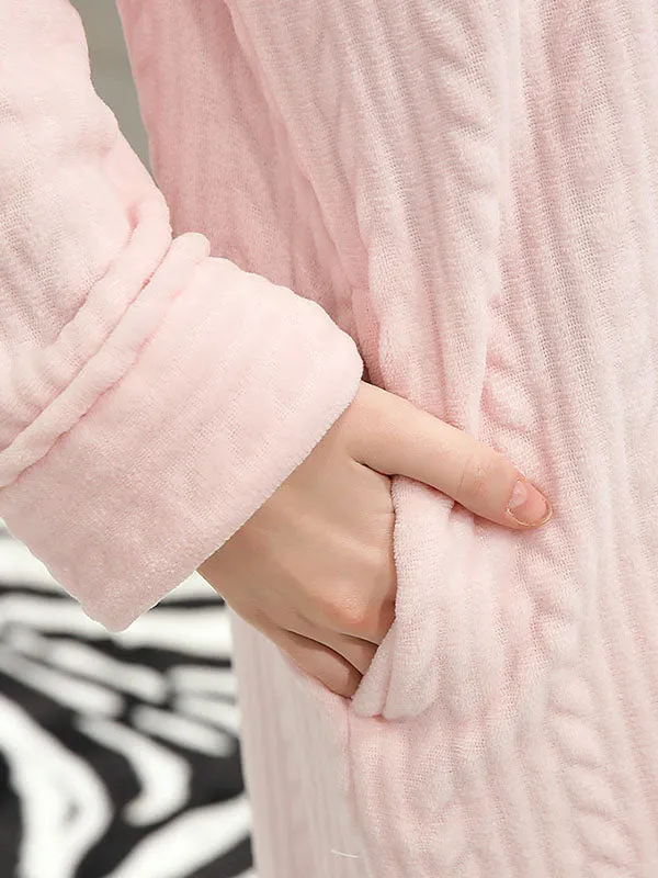 Zip-Up Long Hooded Flannel Lounge Robe